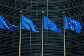 European Union flags flutter outside the EU Commission headquarters in Brussels, Belgium June 14, 2017. REUTERS/Francois Lenoir