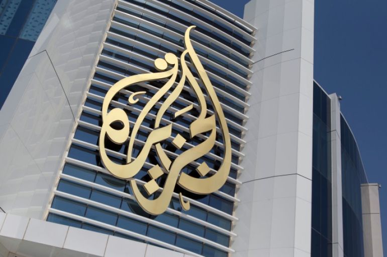 The logo of Al Jazeera Media Network is seen on its headquarters building in Doha, Qatar June 8, 2017. REUTERS/Naseem Zeitoon