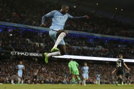 Britain Football Soccer - Manchester City v West Bromwich Albion - Premier League - Etihad Stadium - 16/5/17 Manchester City's Yaya Toure celebrates scoring their third goal Reuters / Andrew Yates Livepic EDITORIAL USE ONLY. No use with unauthorized audio, video, data, fixture lists, club/league logos or