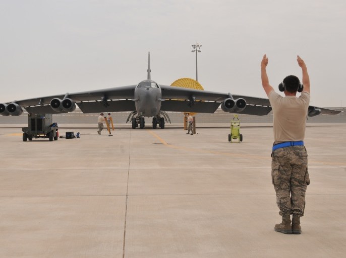 A U.S. Air Force B-52 Stratofortress bomber arrives at Al Udeid Air Base, Qatar April 9, 2016. The U.S. Air Force deployed B-52 bombers to Qatar on Saturday to join the fight against Islamic State in Iraq and Syria, the first time they have been based in the Middle East since the end of the Gulf War in 1991. REUTERS/U.S. Air Force/Tech. Sgt. Terrica Y. Jones/Handout via Reuters THIS IMAGE HAS BEEN SUPPLIED BY A THIRD PARTY. IT IS DISTRIBUTED, EXACTLY AS RECEIVED BY RE