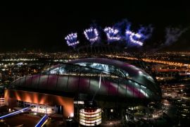 DOHA, QATAR - MAY 19: In this handout image supplied by Qatar 2022, Fireworks over Khalifa International Stadium during the official opening ceremony of Khalifa International Stadium on May 19, 2017 in Doha, Qatar. Qatar's Supreme Committee for Delivery & Legacy launches Khalifa International Stadium, the first completed 2022 FIFA World Cup venue, five years before the tournament begins. (Photo by Supreme Committee for Delivery & Legacy/Qatar 2022 via Getty Images)