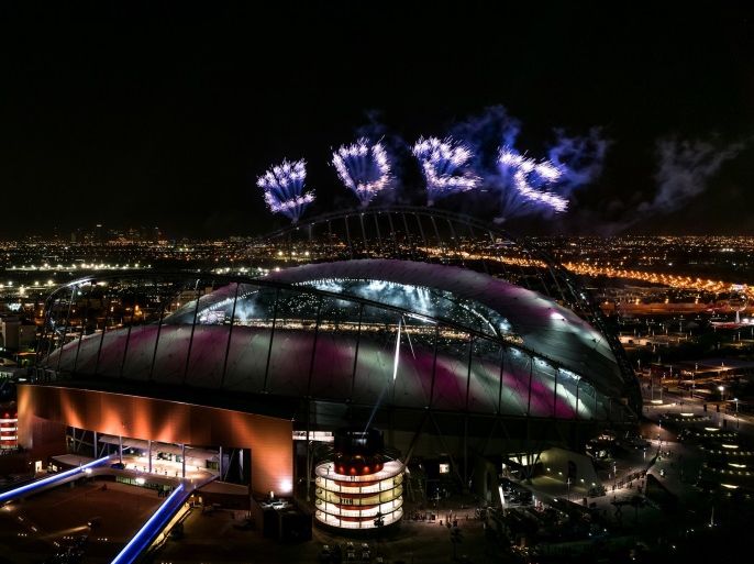 DOHA, QATAR - MAY 19: In this handout image supplied by Qatar 2022, Fireworks over Khalifa International Stadium during the official opening ceremony of Khalifa International Stadium on May 19, 2017 in Doha, Qatar. Qatar's Supreme Committee for Delivery & Legacy launches Khalifa International Stadium, the first completed 2022 FIFA World Cup venue, five years before the tournament begins. (Photo by Supreme Committee for Delivery & Legacy/Qatar 2022 via Getty Images)