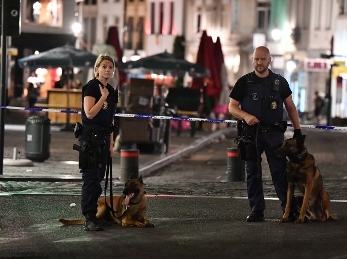 BRUSSELS, BELGIUM - JUNE 20: Armed police stand guard outside Brussels Central train station after a man triggered a small explosion inside the station on June 20, 2017 in Brussels, Belgium. The man was shot by soldiers inside the station and no-one else is believed to have been injured. The station and the city's Grand Place have since been evacuated with police stating the situation is now under control. 32 people died in attacks on Brussels claimed by the Islamic St