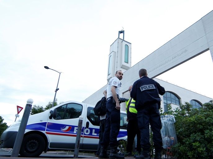 Police secure a mosque in Creteil near Paris, France June 29, 2017 after a man was arrested after trying to drive a car into a crowd in front of the mosque. REUTERS/Gonzalo Fuentes TPX IMAGES OF THE DAY