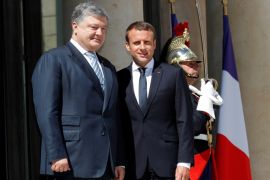 French President Emmanuel Macron meets with Ukrainian President Petro Poroshenko at the Elysee Palace in Paris, France, June 26, 2017. REUTERS/Philippe Wojazer