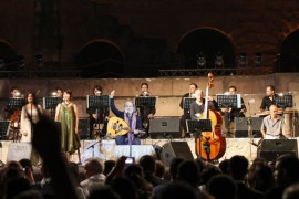 Lebanese composer and singer Marcel Kahlife performs at the El Jem Symphonic Music Festival within a Roman amphitheatre in the town of El Jem, south of Tunis July 10, 2012. Picture taken July 10, 2012. REUTERS/Jamal Saidi (TUNISIA - Tags: ENTERTAINMENT SOCIETY)