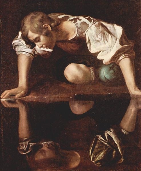 لوحة تصور نرسيس وهو ينظر إلى صورته المنعكسة في الماء (مواقع التواصل)