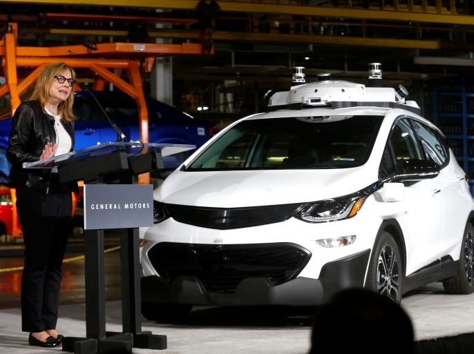 General Motors Chairman & CEO Mary Barra updates auto workers and the media on autonomous vehicles development and the Chevrolet Bolt EV at GM's Orion Assembly plant in Orion, Michigan, U.S., June 13, 2017. REUTERS/Rebecca Cook