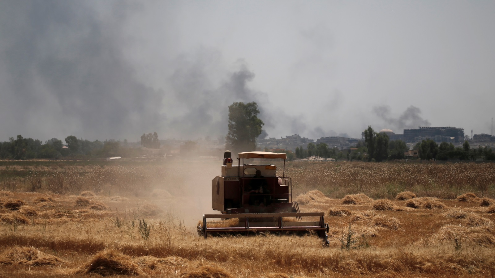 تصاعد الدخان من مواقع يسيطر عليها تنظيم الدولة في الموصل (رويترز)