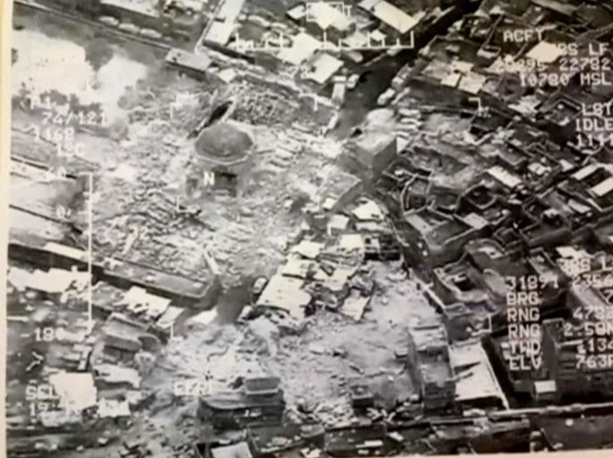 A still image taken from video shows the destroyed Grand al-Nuri Mosque of Mosul in Iraq, June 21, 2017. Iraqi Military Handout/via Reuters TV ATTENTION EDITORS - THIS IMAGE WAS PROVIDED BY A THIRD PARTY.