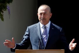 Turkey's Foreign Minister Mevlut Cavusoglu speaks to the media during a visit in the Turkish Cypriot northern part of the divided city of Nicosia, June 1, 2017. REUTERS/Yiannis Kourtoglou