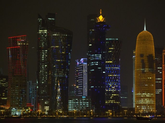 The skyline of Doha's West Bay high rise buildings, Doha, Qatar,