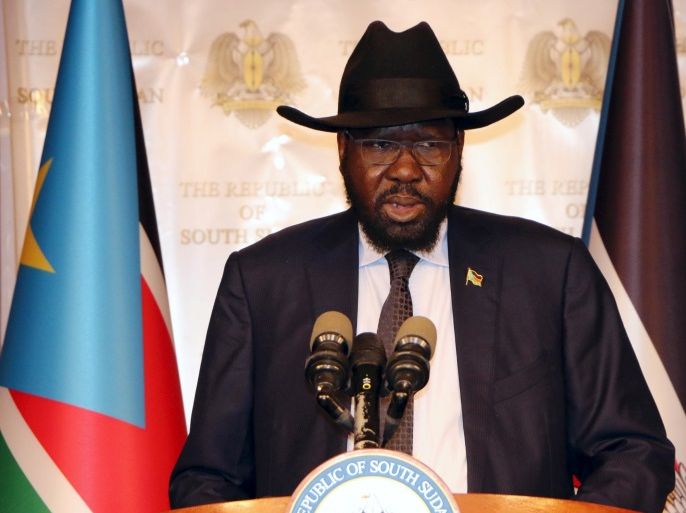 South Sudan's President Salva Kiir addresses the nation during an independence day event at the Presidential palace in Juba, South Sudan, July 9, 2017. REUTERS/Jok Solomun