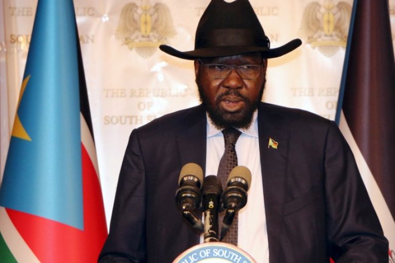 South Sudan's President Salva Kiir addresses the nation during an independence day event at the Presidential palace in Juba, South Sudan, July 9, 2017. REUTERS/Jok Solomun