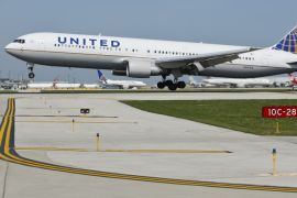 United Airlines jet arrives at the O'Hare International Airport in Chicago