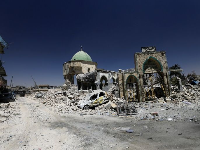 The ruined Grand al-Nuri Mosque is seen in the Old City of Mosul, Iraq July 20, 2017. Picture taken July 20, 2017. REUTERS/Thaier Al-Sudani