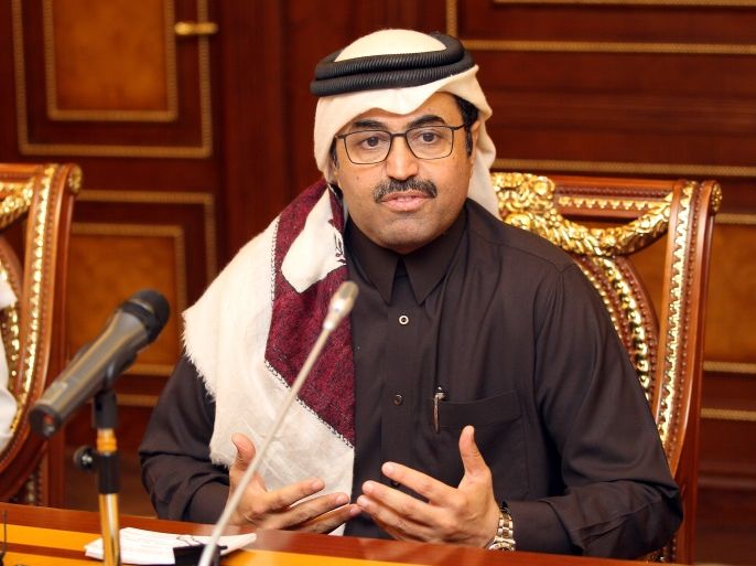 Qatar's Minister of Energy Mohammed al-Sada gestures as he speaks to the media in Doha, Qatar February 8, 2017. REUTERS/Naseem Zeitoon