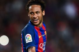 BARCELONA, SPAIN - MAY 21: (EDITORS NOTE: This image has been converted to black and white) Neymar Jr. of FC Barcelona looks on during the La Liga match between Barcelona and Eibar at Camp Nou on 21 May, 2017 in Barcelona, Spain. (Photo by David Ramos/Getty Images)