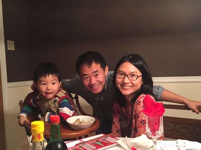 Xiyue Wang, a naturalized American citizen from China, arrested in Iran last August while researching Persian history for his doctoral thesis at Princeton University, is shown with his wife and son in this family photo released in Princeton, New Jersey, U.S. on July 18, 2017. Courtesy Wang Family photo via Princeton University/Handout via REUTERS ATTENTION EDITORS - THIS IMAGE WAS PROVIDED BY A THIRD PARTY.
