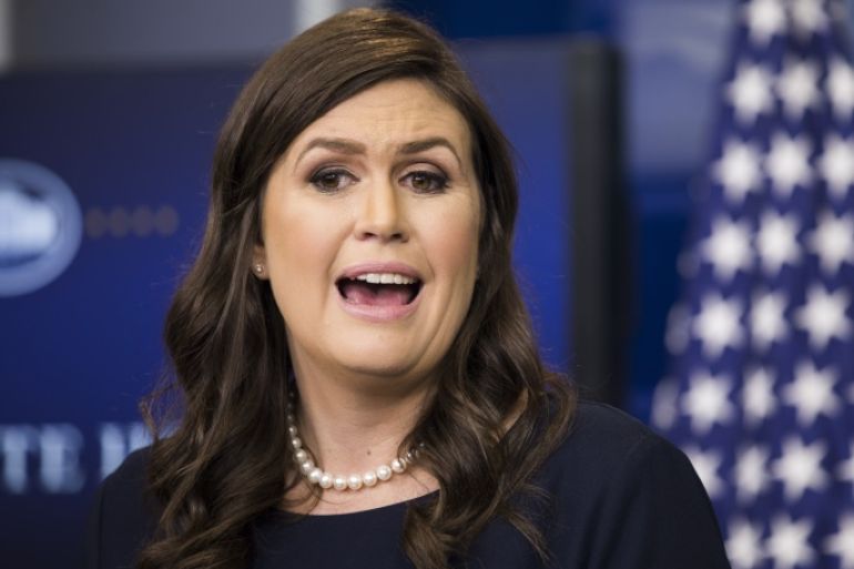 White House Press Secretary Sarah Sanders at a press briefing on 26 July 2017