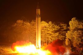 Intercontinental ballistic missile (ICBM) Hwasong-14 is pictured during its second test-fire in this undated picture provided by KCNA in Pyongyang on July 29, 2017. KCNA via Reuters ATTENTION EDITORS - THIS IMAGE WAS PROVIDED BY A THIRD PARTY. REUTERS IS UNABLE TO INDEPENDENTLY VERIFY THIS IMAGE. SOUTH KOREA OUT. NO THIRD PARTY SALES. NOT FOR USE BY REUTERS THIRD PARTY DISTRIBUTORS.Ê