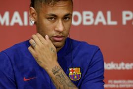 FC Barcelona player Neymar attends a news conference to announce the sponsorship deal between the team and Japanese e-commerce operator Rakuten Inc. in Tokyo, Japan July 13, 2017. REUTERS/Kim Kyung-Hoon