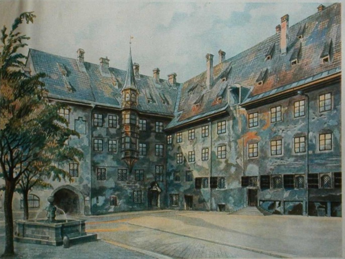ألتر هوف في ميونخ رسمها تلر عام 1914 (مواقع التواصل)