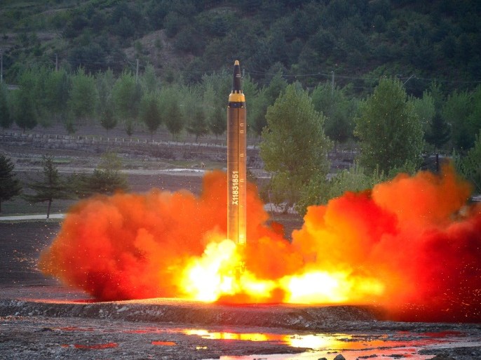 The long-range strategic ballistic rocket Hwasong-12 (Mars-12) is launched during a test in this undated photo released by North Korea's Korean Central News Agency (KCNA) on May 15, 2017. KCNA via REUTERS REUTERS ATTENTION EDITORS - THIS IMAGE WAS PROVIDED BY A THIRD PARTY. EDITORIAL USE ONLY. REUTERS IS UNABLE TO INDEPENDENTLY VERIFY THIS IMAGE. NO THIRD PARTY SALES. SOUTH KOREA OUT. TPX IMAGES OF THE DAY