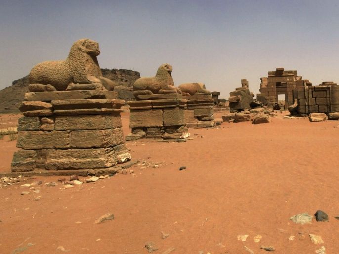 A view of stone rams at Amun Temple in Naga, south of the ancient city of Meroe in the River Nile state of Sudan March 10, 2012. The temple is close to Sudan's Meroe pyramids, a cluster of more than 50 granite tombs 200 kms (120 miles) north of the capital that are one of the main attractions for Sudan's few tourists. REUTERS/Mohamed Nureldin Abdallah (SUDAN - Tags: TRAVEL SOCIETY)