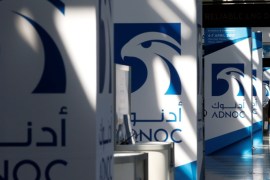 Logos of ADNOC are seen at Gastech, the world's biggest expo for the gas industry, in Chiba, Japan, April 4, 2017. REUTERS/Toru Hanai