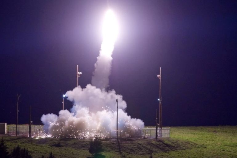 A Terminal High Altitude Area Defense (THAAD) interceptor is launched from the Pacific Spaceport Complex Alaska during Flight Test THAAD (FTT)-18 in Kodiak, Alaska, U.S., July 11, 2017. During the test, the THAAD weapon system successfully intercepted an air-launched intermediate-range ballistic missile (IRBM) target. Leah Garton/Missile Defense Agency/Handout via REUTERS ATTENTION EDITORS - THIS IMAGE WAS PROVIDED BY A THIRD PARTY. MANDATORY CREDIT. TPX IMAGES OF THE DAY