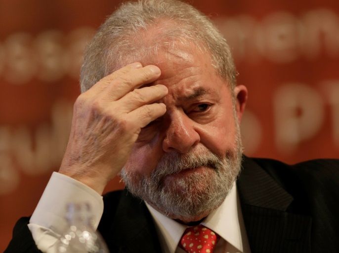 Former Brazilian President Luiz Inacio Lula da Silva gestures during the inauguration of the new National Directory of the Workers' Party, in Brasilia, Brazil July 5, 2017. Picture taken July 5, 2017. REUTERS/Ueslei Marcelino