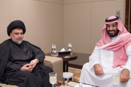 Saudi Crown Prince Mohammed bin Salman meets with Iraqi Shi'ite leader Muqtada al-Sadr in Jeddah, Saudi Arabia July 30, 2017. Bandar Algaloud/Courtesy of Saudi Royal Court/Handout via REUTERS ATTENTION EDITORS - THIS PICTURE WAS PROVIDED BY A THIRD PARTY. TPX IMAGES OF THE DAY