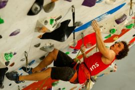 Dimitri Vogt, member of the Swiss Climbing Team, takes part in a training session, ahead of IFSC Climbing World Cup in Villars, taking place from July 7 to 9, at the Rocspot indoor facility in Echandens, Switzerland June 27, 2017. REUTERS/Denis Balibouse