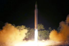 Intercontinental ballistic missile (ICBM) Hwasong-14 is pictured during its second test-fire in this undated picture provided by KCNA in Pyongyang on July 29, 2017. KCNA via Reuters ATTENTION EDITORS - THIS IMAGE WAS PROVIDED BY A THIRD PARTY. REUTERS IS UNABLE TO INDEPENDENTLY VERIFY THIS IMAGE. SOUTH KOREA OUT. NO THIRD PARTY SALES. NOT FOR USE BY REUTERS THIRD PARTY DISTRIBUTORS.Ê TPX IMAGES OF THE DAY