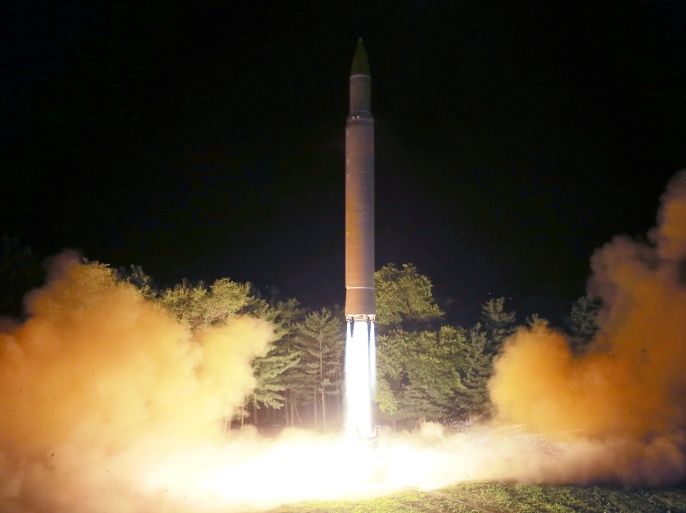 Intercontinental ballistic missile (ICBM) Hwasong-14 is pictured during its second test-fire in this undated picture provided by KCNA in Pyongyang on July 29, 2017. KCNA via Reuters ATTENTION EDITORS - THIS IMAGE WAS PROVIDED BY A THIRD PARTY. REUTERS IS UNABLE TO INDEPENDENTLY VERIFY THIS IMAGE. SOUTH KOREA OUT. NO THIRD PARTY SALES. NOT FOR USE BY REUTERS THIRD PARTY DISTRIBUTORS.Ê TPX IMAGES OF THE DAY