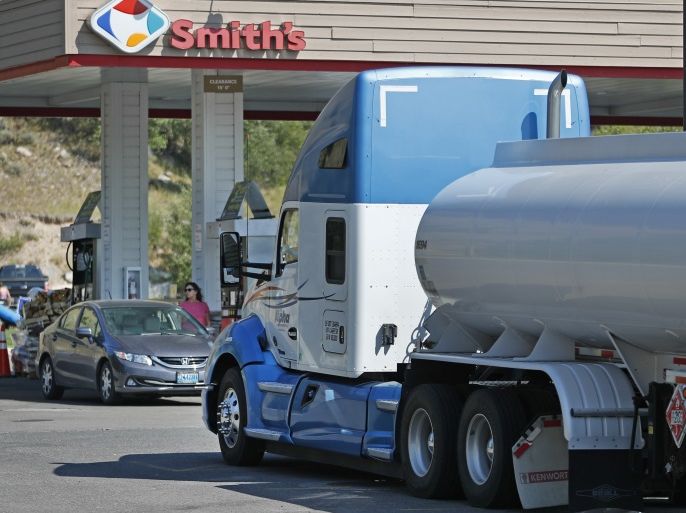 JACKSON, WY - AUGUST 20: A gas truck sits on standby at a Smiths gas station in case of any gas shortages on August 20, 2017 in Jackson, Wyoming. People are flocking to the Jackson and Teton National Park area for the 2017 solar eclipse which will be one of the areas that will experience a 100% eclipse on Monday August 21, 2017. (Photo by George Frey/Getty Images)