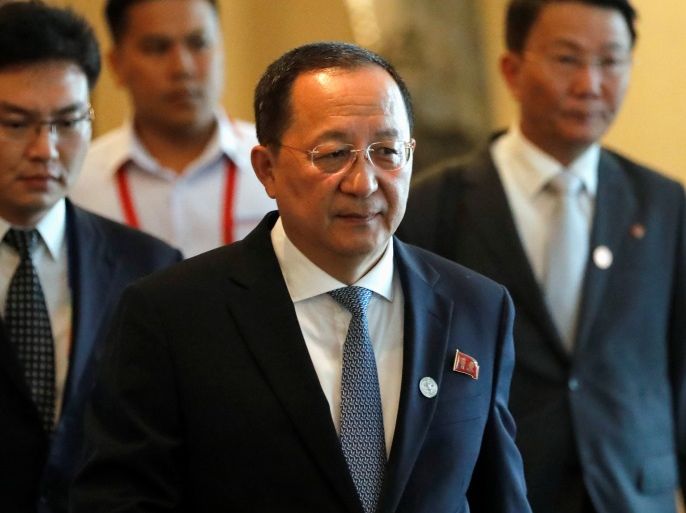 North Korean Foreign Minister Ri Yong Ho departs from his hotel to attend the 50th Association of Southeast Asian Nations (ASEAN) closing ceremony in metro Manila on August 8, 2017. REUTERS/Dondi Tawatao