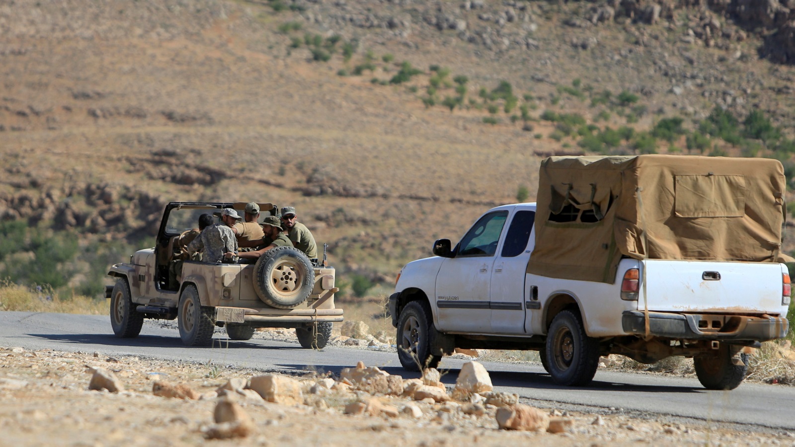 ‪مسلحون من حزب الله اللبناني في المنطقة الحدودية بين لبنان وسوريا‬ (رويترز)