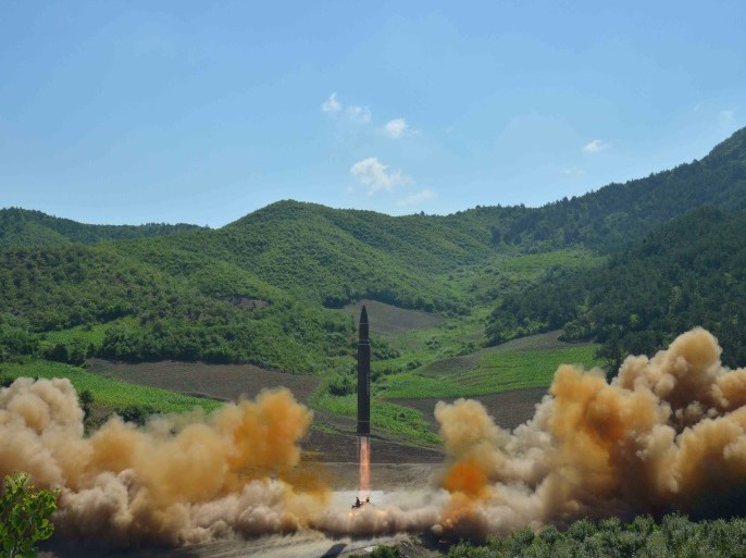 The intercontinental ballistic missile Hwasong-14 is seen during its test launch in this undated photo released by North Korea's Korean Central News Agency (KCNA) in Pyongyang, July, 4 2017. KCNA/via REUTERS ATTENTION EDITORS - THIS IMAGE WAS PROVIDED BY A THIRD PARTY. REUTERS IS UNABLE TO INDEPENDENTLY VERIFY THIS IMAGE. NO THIRD PARTY SALES. SOUTH KOREA OUT. TPX IMAGES OF THE DAY