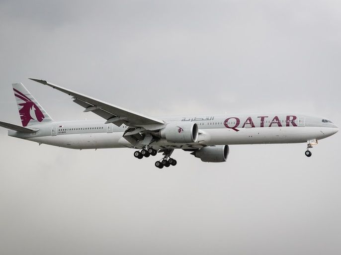epa06014223 A Qatar Airways prepares to land at the Manila International Airport in Pasay City, south of Manila, Philippines, 07 June 2017. According to media reports, the Department of Labor and Employment (DOLE) has announced a temporary suspension of the deployment of Filipino workers to Qatar, where an estimated of more than 200,000 Filipinos work. Saudi Arabia announced on 06 June the cancellation of all operating licenses granted to Qatar Airways and ordered the c