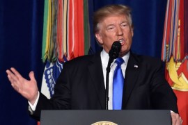 US President Donald Trump speaks during his address to the nation from Joint Base Myer-Henderson Hall in Arlington, Virginia, on August 21, 2017.Trump Monday left the door open to a possible political agreement with the Taliban, in an address to the nation on America's strategy in the 16-year Afghan conflict. 'Some day, after an effective military effort, perhaps it will be possible to have a political sentiment that includes elements of the Taliban in Afghanistan,' he said. / AFP PHOTO / Nicholas Kamm (Photo credit should read NICHOLAS KAMM/AFP/Getty Images)