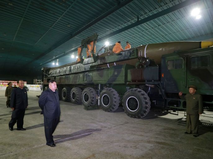 North Korean leader Kim Jong Un inspects the intercontinental ballistic missile Hwasong-14 in this undated photo released by North Korea's Korean Central News Agency (KCNA) in Pyongyang July 5, 2017. KCNA/via REUTERS ATTENTION EDITORS - THIS IMAGE WAS PROVIDED BY A THIRD PARTY. REUTERS IS UNABLE TO INDEPENDENTLY VERIFY THIS IMAGE. NO THIRD PARTY SALES. SOUTH KOREA OUT.