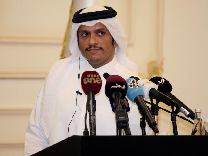 Qatar's foreign minister Sheikh Mohammed bin Abdulrahman al-Thani attends a joint news conference with Italian foreign minister Angelino Alfano in Doha, Qatar, August 2, 2017. REUTERS/Naseem Zeitoon