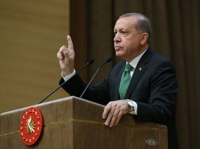 President of Turkey Recep Tayyip Erdogan speaks during the 39th Mukhtars Meeting, at Presidential Complex in Ankara, Turkey on August 22, 2017