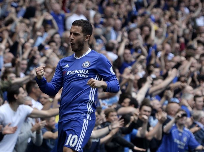 Britain Football Soccer - Chelsea v Sunderland - Premier League - Stamford Bridge - 21/5/17 Chelsea's Eden Hazard celebrates scoring their second goal Reuters / Hannah McKay Livepic EDITORIAL USE ONLY. No use with unauthorized audio, video, data, fixture lists, club/league logos or