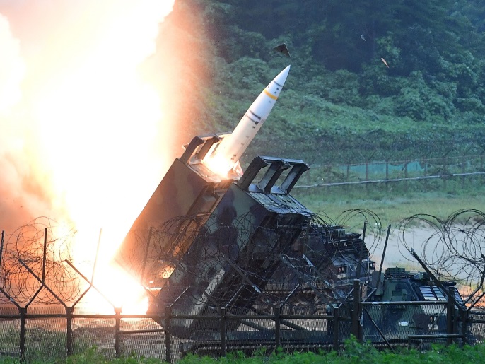 EAST COAST, SOUTH KOREA - JULY 29: In this handout photo released by the South Korean Defense Ministry, U.S. Army Tactical Missile System (ATACMS) firing a missile into the East Sea during a South Korea-U.S. joint missile drill aimed to counter North Korea¡¯s ICBM test on July 29, 2017 in East Coast, South Korea. North Korea launched another test missile, believed to be an Inter Continental Ballistic Missile (ICBM), which travelled 45 minutes before splashing down in the Exclusive Economic Zone (EEZ) of Japan. (Photo by South Korean Defense Ministry via Getty Images)