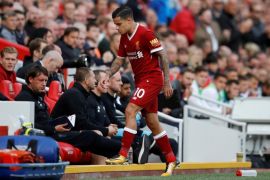 Soccer Football - Premier League - Liverpool vs Burnley - Anfield, Liverpool, Britain - September 16, 2017 Liverpool's Philippe Coutinho is substituted REUTERS/Phil Noble EDITORIAL USE ONLY. No use with unauthorized audio, video, data, fixture lists, club/league logos or