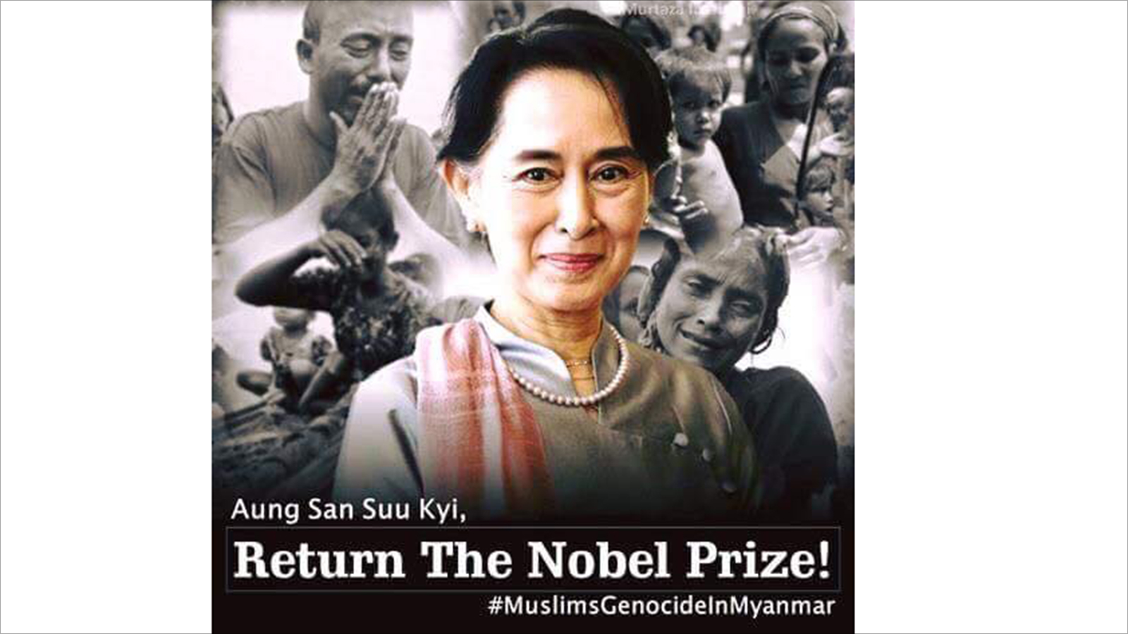 ‪إحدى الحملات التي أطلقها ناشطون على مواقع التواصل للمطالبة بسحب جائزة نوبل من الزعيمة الميانمارية‬ إحدى الحملات التي أطلقها ناشطون على مواقع التواصل للمطالبة بسحب جائزة نوبل من الزعيمة الميانمارية (ناشطون)