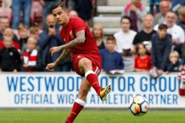Soccer Football - Wigan Athletic vs Liverpool - Pre Season Friendly - Wigan, Britain - July 14, 2017 Liverpool's Philippe Coutinho warms up before the match Action Images via Reuters/Craig Brough